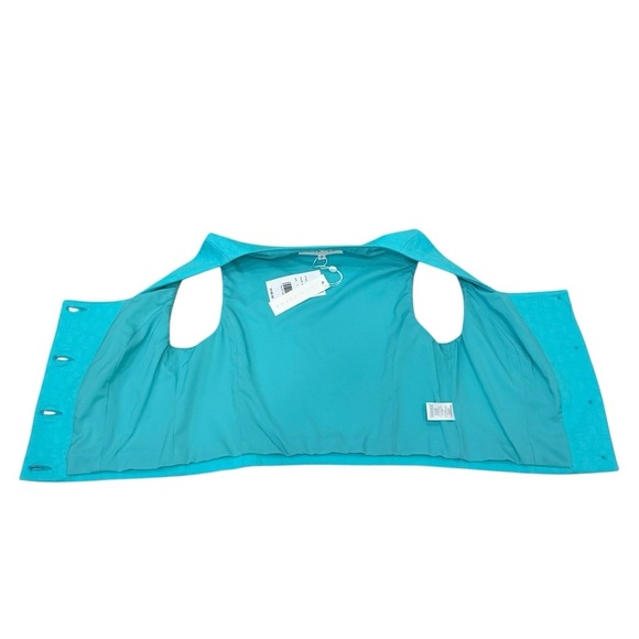 Trina Turk Refreshment 2 Top Oceano Aqua Blue Sleeveless Tile Jacquard Size 2 - Picture 14 of 15